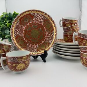 Beautiful Hand Painted Vintage Japanese Gold Imari Plates and cups